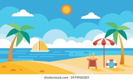 Summer beach scene banner design background