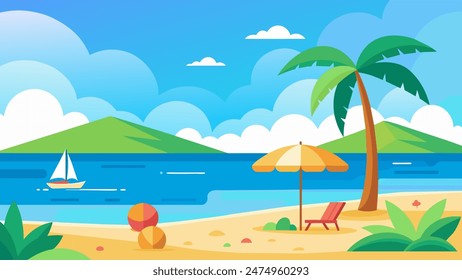 Summer beach scene banner design background