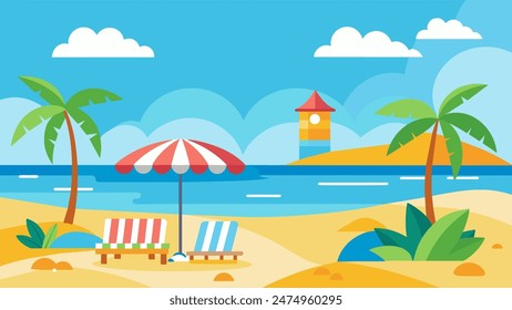 Summer beach scene banner design background