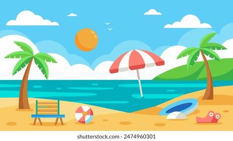 Summer beach scene banner design background