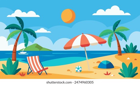 Summer beach scene banner design background