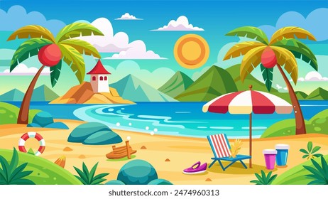 Escena de playa de verano fondo de diseño de Anuncio