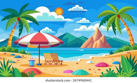 Summer beach scene banner design background
