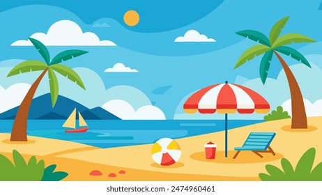 Summer beach scene banner design background