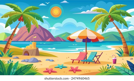 Summer beach scene banner design background