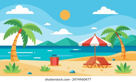 Summer beach scene banner design background