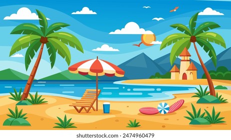Summer beach scene banner design background