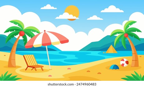 Summer beach scene banner design background