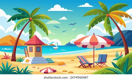 Summer beach scene banner design background