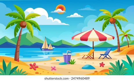 Summer beach scene banner design background