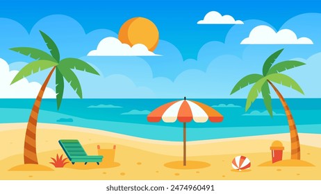 Summer beach scene banner design background