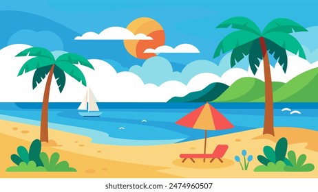 Summer beach scene banner design background