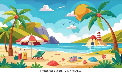 Summer beach scene banner design background