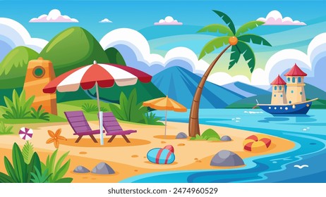 Summer beach scene banner design background