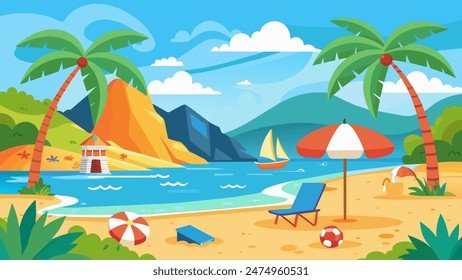 Summer beach scene banner design background