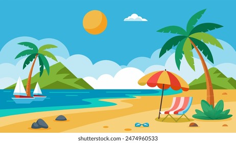 Summer beach scene banner design background