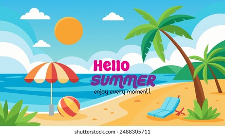 Summer beach scene banner design background