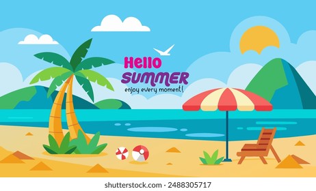 Summer beach scene banner design background