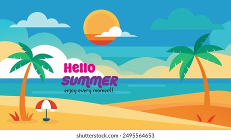 Summer beach scene banner design background