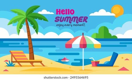 Summer beach scene banner design background