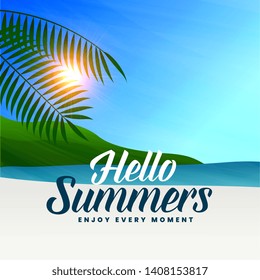 summer beach scene with sun light and leaves