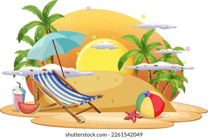 Summer beach scene template illustration