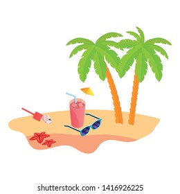 summer beach scene with tree palms and sunglasses