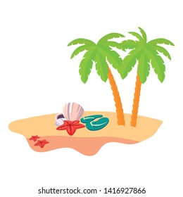 summer beach scene with tree palms and flip flops