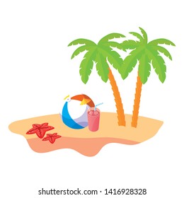 summer beach scene with tree palms and balloon toy