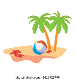summer beach scene with tree palms and balloon toy