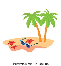 summer beach scene with tree palms and sunglasses