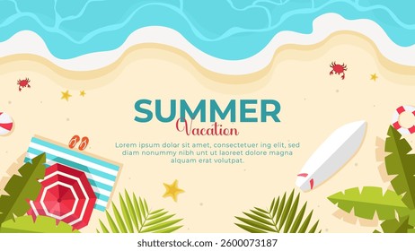 Summer Beach Scene with Vacation Elements and Relaxing Vibes