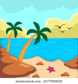 Summer beach scene vector background