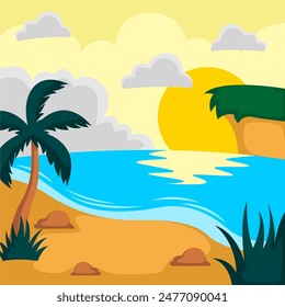 Summer beach scene vector background
