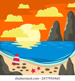 Summer beach scene vector background