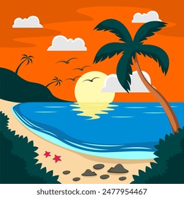 Summer beach scene vector background