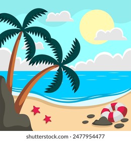 Escena de playa de verano fondo de Vector