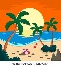 Summer beach scene vector background

