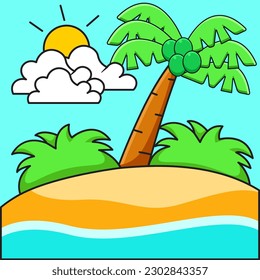 Summer beach scene vector illustration