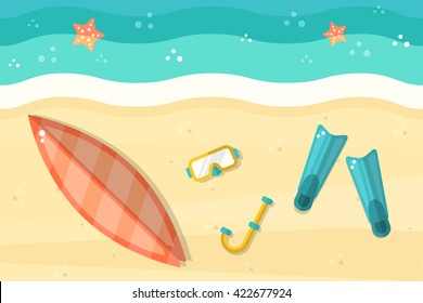 Summer Beach Scenery. Flat Design Style. 