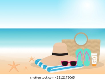 Summer Beach or Sea Background. Vacation or Holiday Background. Vector Illustration. 