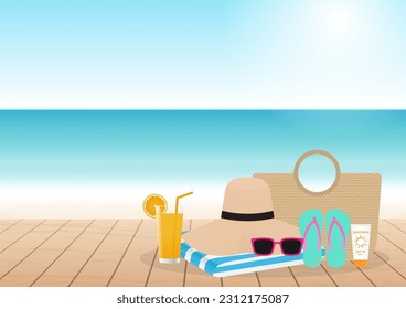 Summer Beach or Sea Background. Vacation or Holiday Background. Vector Illustration. 