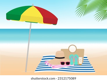 Summer Beach or Sea Background. Vacation or Holiday Background. Vector Illustration. 
