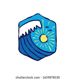 Summer beach sea badge patch pin graphic illustration vector art t-shirt design