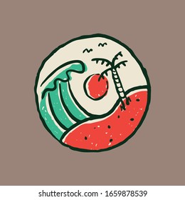 Summer beach sea badge patch pin graphic illustration vector art t-shirt design