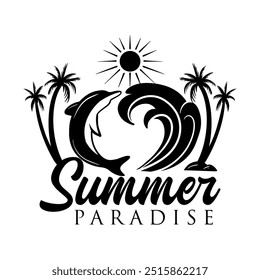Summer Beach Sea Ocean Water Silhouette Illustration Vintage Design Icon Art Vector