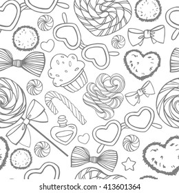 Summer beach seamless pattern with a grey stroke.