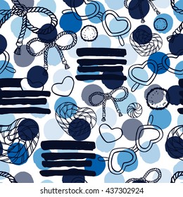 Summer beach seamless pattern on a polka dot background.