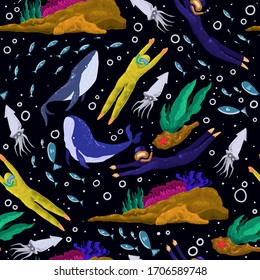 Summer beach seamless pattern. Vector background