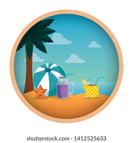 summer beach seascape with cocktails and balloon